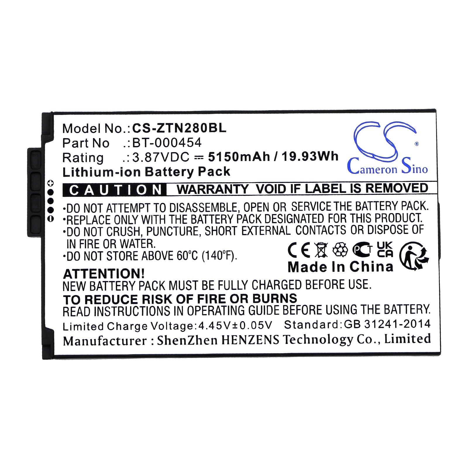 Li-ion, Barcode Scanner Battery fits Zebra Tc15, Tn28, 3.87V, 5150mAh Barcode Scanner Cameron Sino Technology Limited