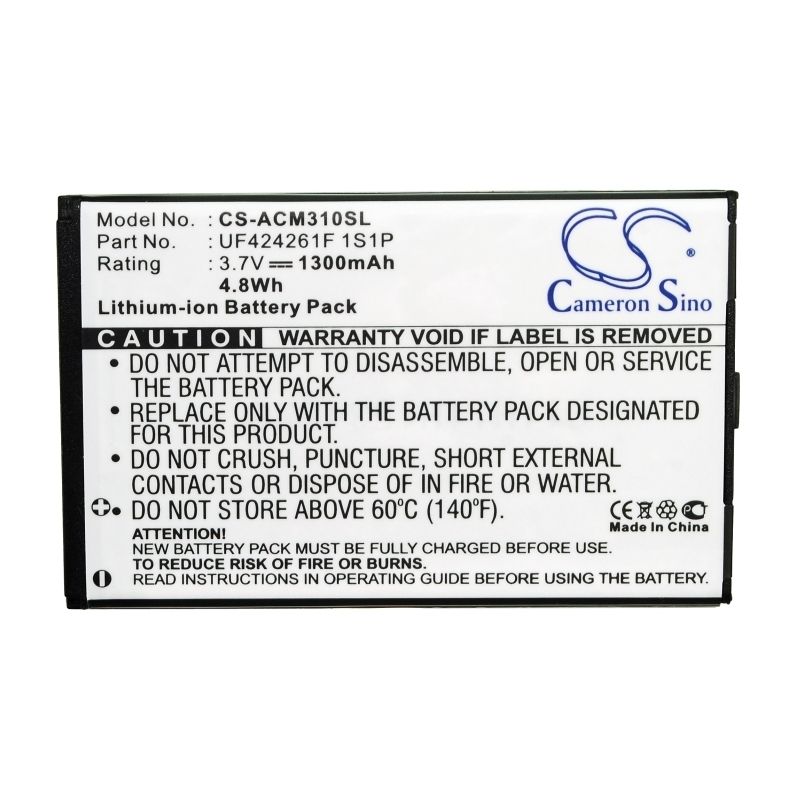Li-ion Battery fits Acer, Allegro, M310, W4 3.7V, 1300mAh PDA & Pocket PC Cameron Sino Technology Limited