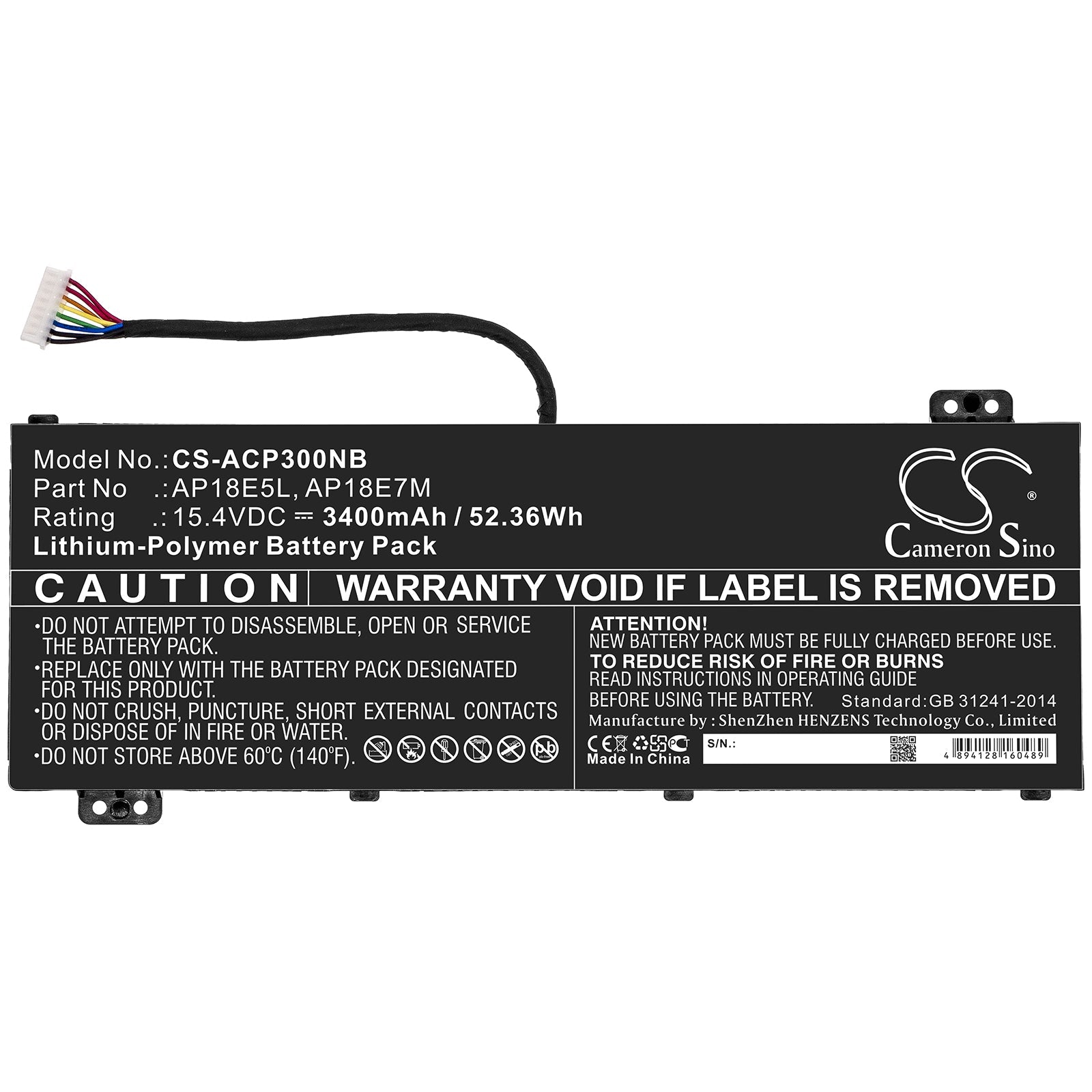 Li-ion Battery fits Acer, Ap18e5l, Ap18e7m 15.4V, 3400mAh Computer Cameron Sino Technology Limited
