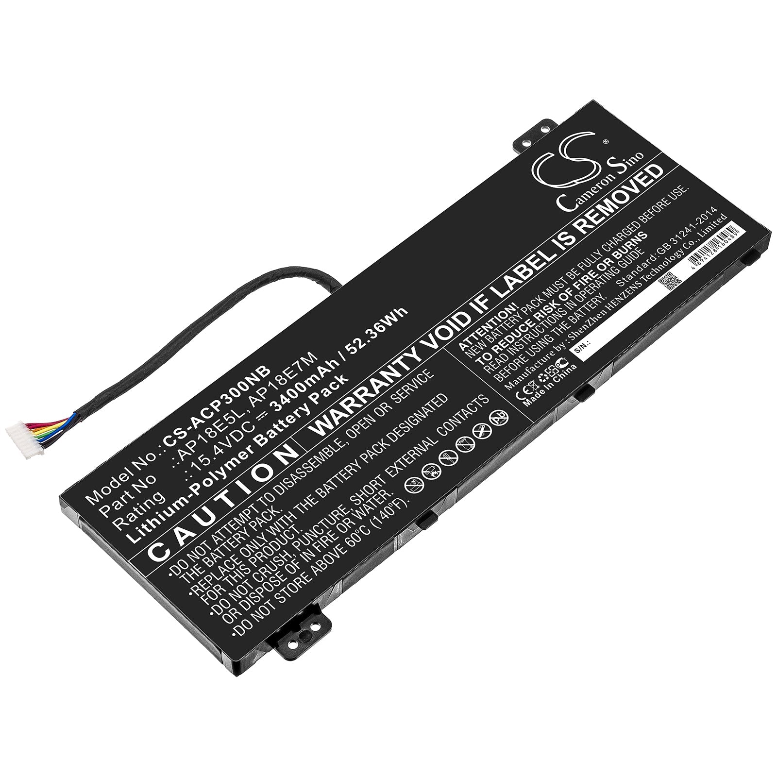 Li-ion Battery fits Acer, Ap18e5l, Ap18e7m 15.4V, 3400mAh Computer Cameron Sino Technology Limited