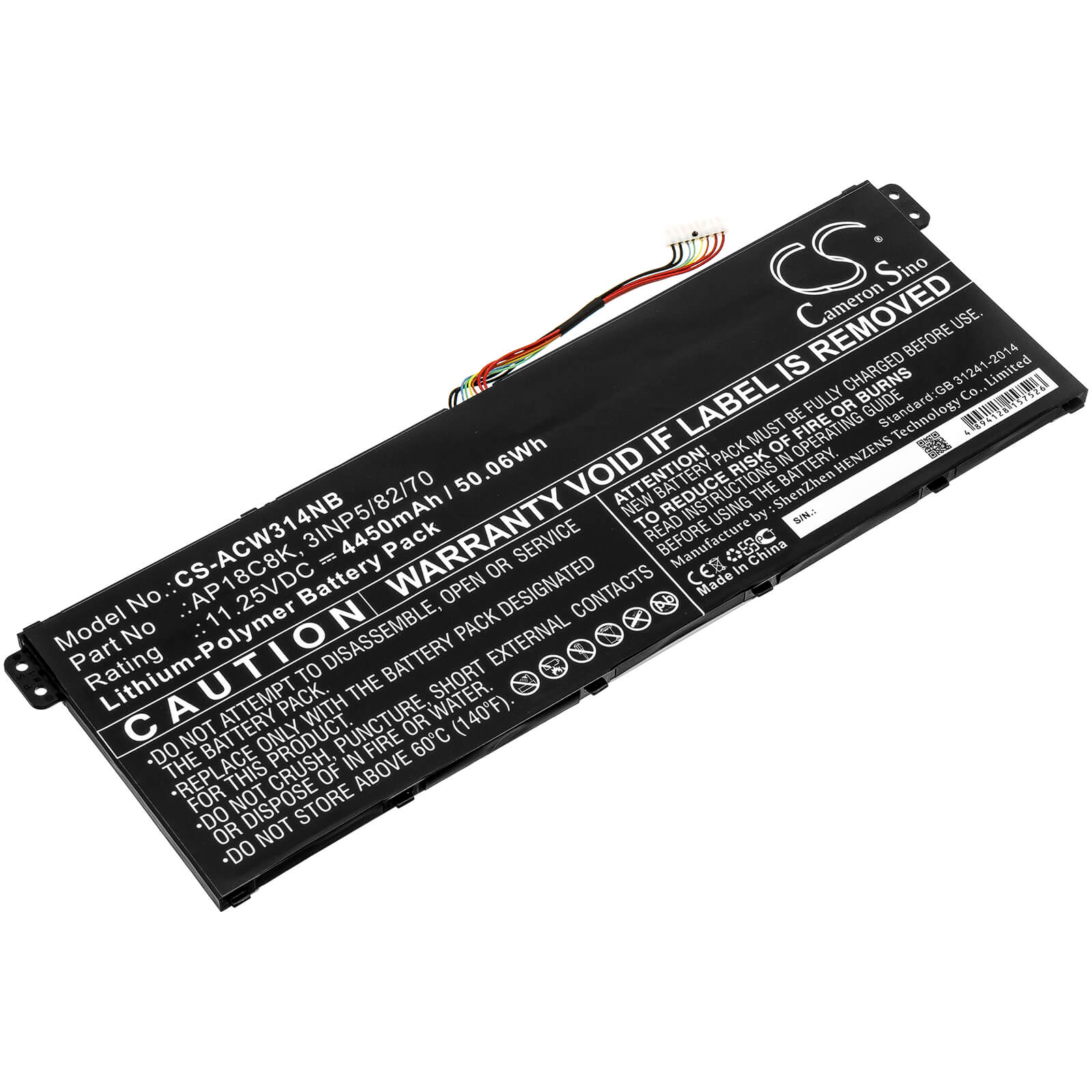 Li-ion Battery fits Acer, Aspire 5 A514-52-58u3, Chromebook 314 C933 11.25V, 4450mAh Notebook & Laptop Cameron Sino Technology Limited