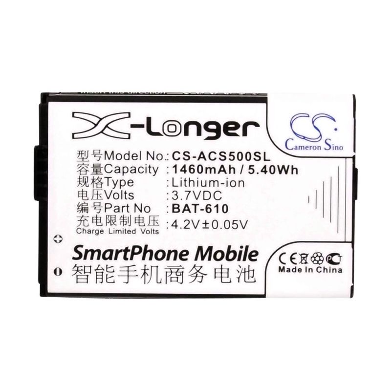 Li-ion Battery fits Acer, cloud mobile, cloudmobile s500, s500 3.7V, 1460mAh Mobile & SmartPhone Cameron Sino Technology Limited
