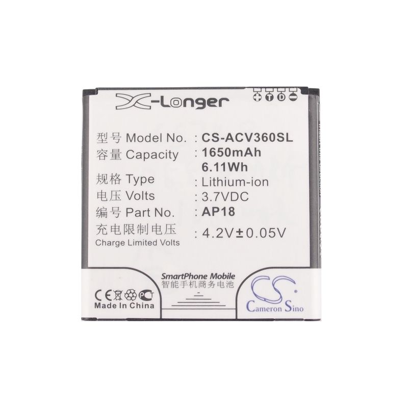 Li-ion Battery fits Acer, liquid e1, liquid e1 dou, v360 3.7V, 1650mAh Mobile & SmartPhone Cameron Sino Technology Limited