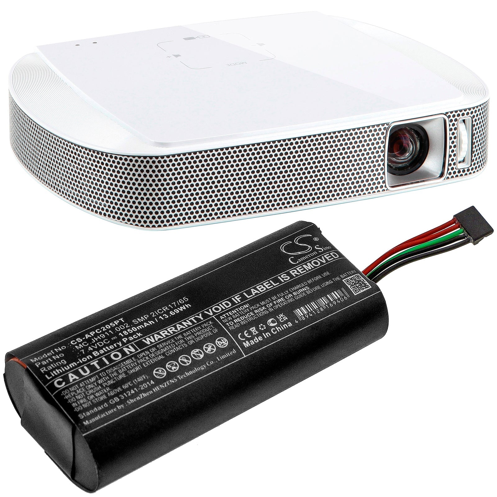 Li-ion Battery fits Acer, Projector C205 7.4V, 1850mAh Projector Cameron Sino Technology Limited