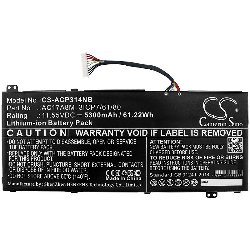 Li-ion Battery fits Acer, Sf314-52-57ej, Sp314-52 11.55V, 5300mAh Notebook & Laptop Cameron Sino Technology Limited
