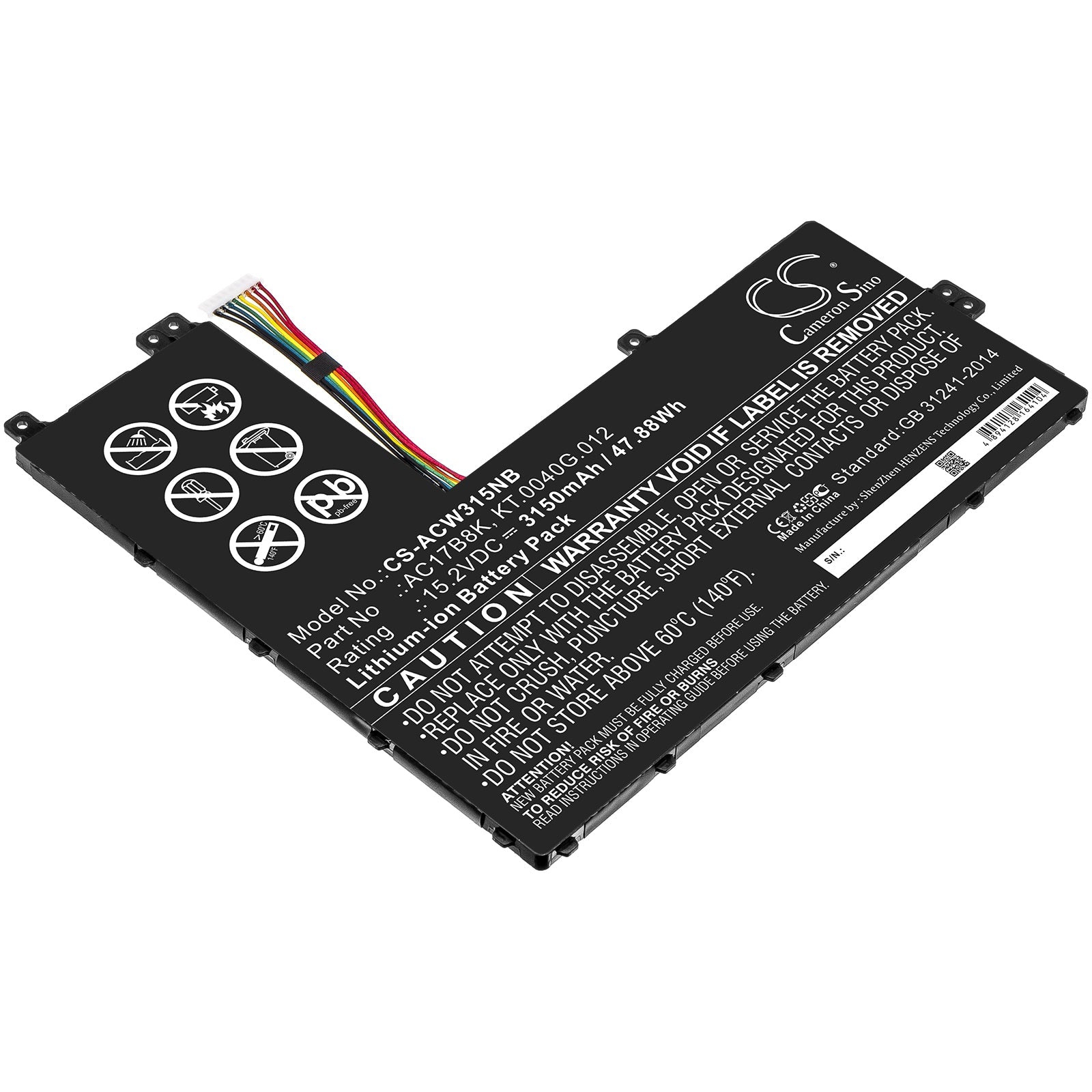Li-ion Battery fits Acer, Sf315-52g-51hv, Sf315-52g-55ew 15.2V, 3150mAh Notebook & Laptop Cameron Sino Technology Limited