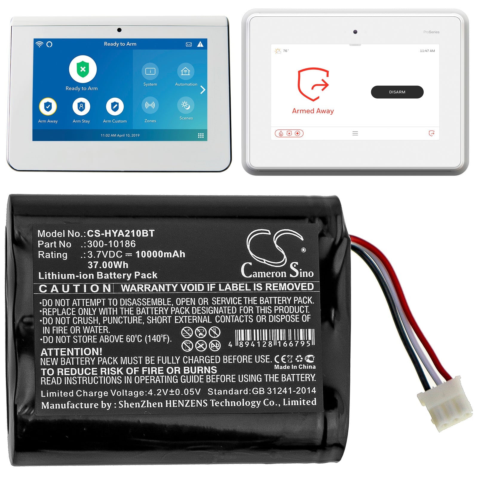 Li-ion Battery fits Adt, Command Smart Security Panel, Honeywell, Ai05-2 3.7V, 10000mAh Alarm System Cameron Sino Technology Limited