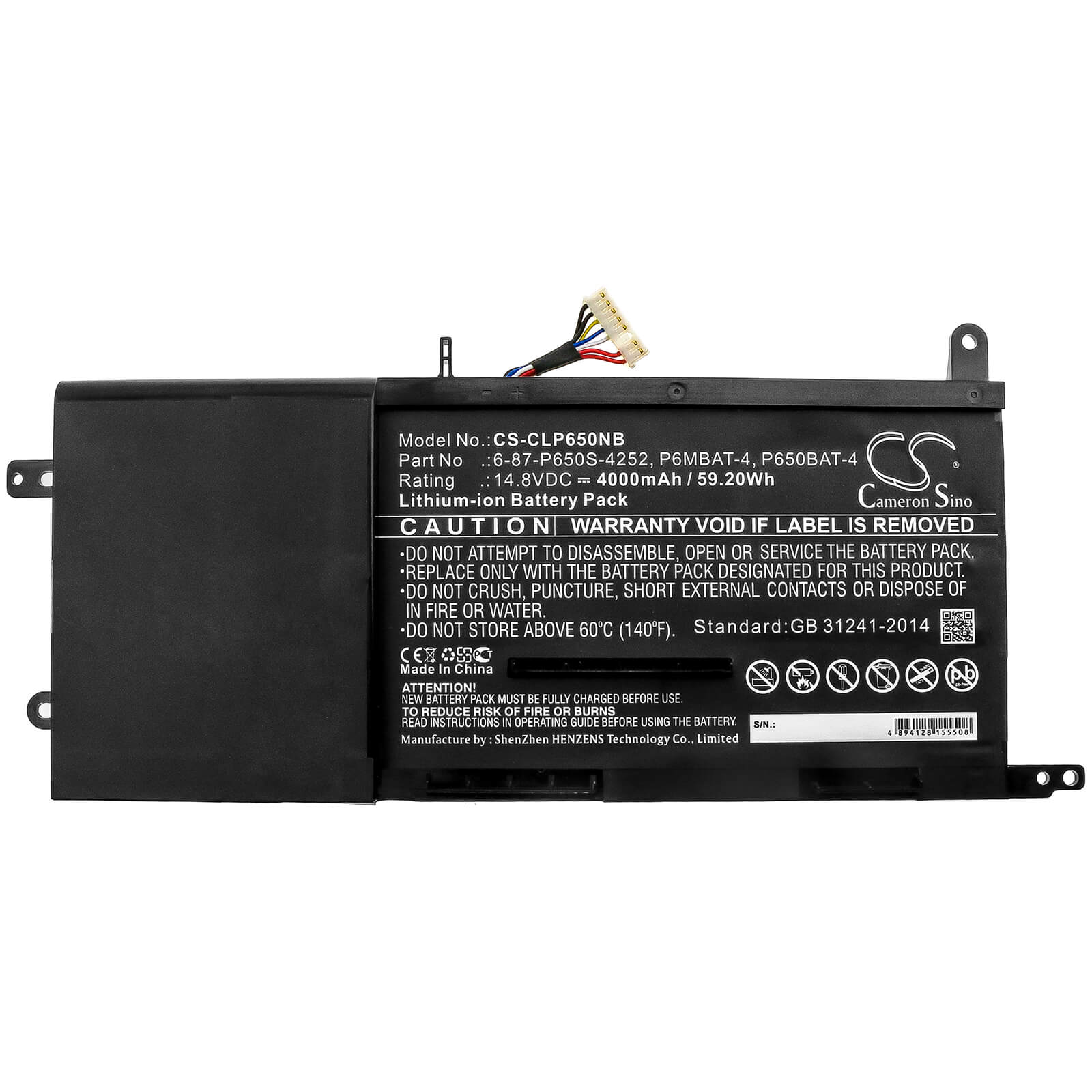 Li-ion Battery fits Advent, T5, Clevo 14.8V, 4000mAh Notebook & Laptop Cameron Sino Technology Limited
