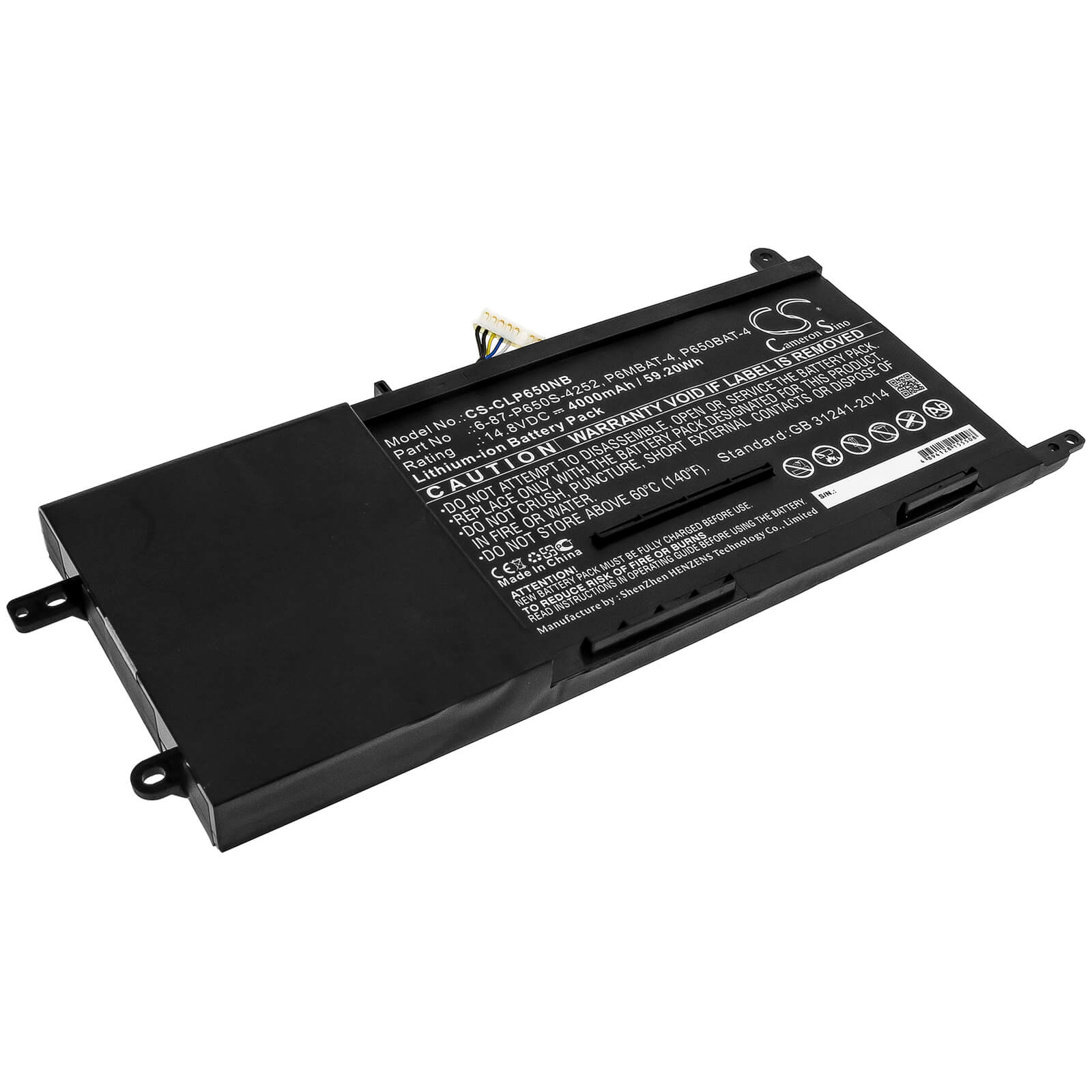 Li-ion Battery fits Advent, T5, Clevo 14.8V, 4000mAh Notebook & Laptop Cameron Sino Technology Limited