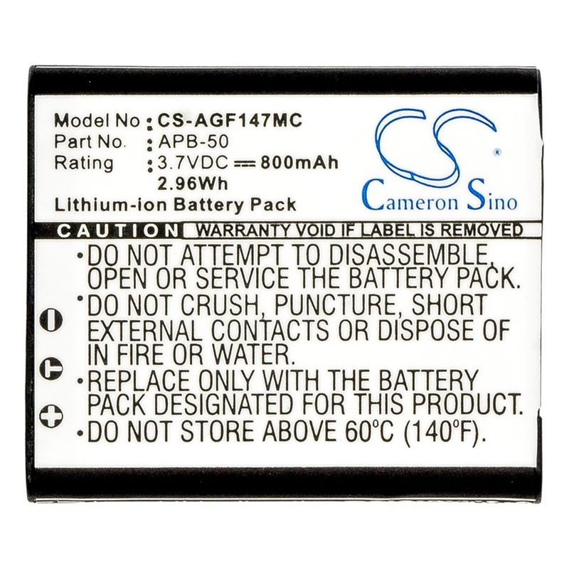 Li-ion Battery fits Agfa, Optima 147, Optima 147 3.7V, 800mAh Camera Cameron Sino Technology Limited