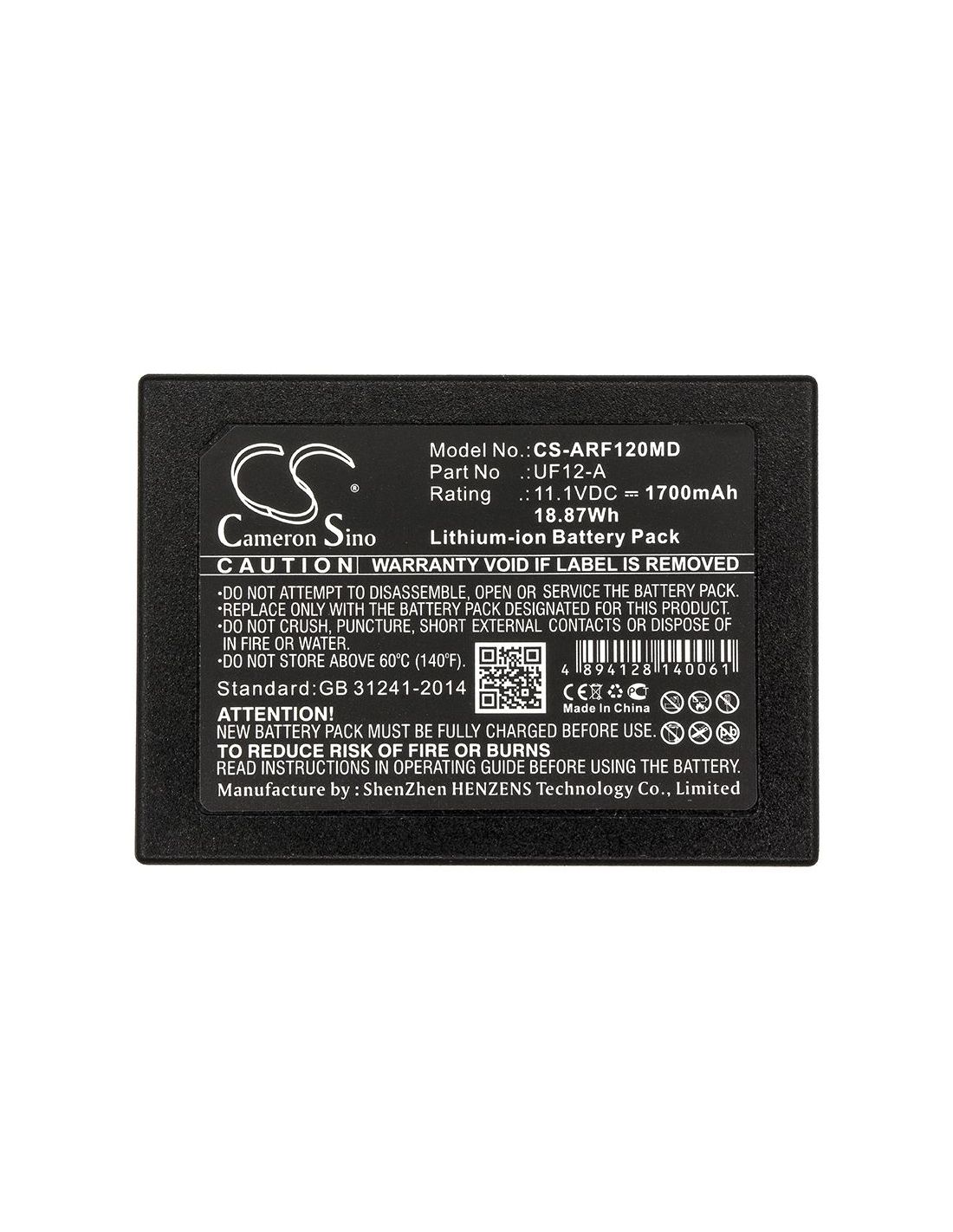 Li-ion Battery fits Ahram Biosystems, Uf12-a, Ahram Biosystems 11.1V, 1700mAh Medical Cameron Sino Technology Limited