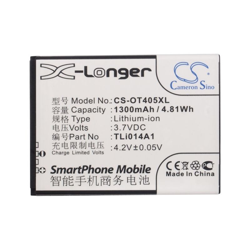 Li-ion Battery Fits Alcatel, 4013x, 4028s-2aalus1, 5020d-2balde 3.7v, 1300mah Mobile & SmartPhone Cameron Sino Technology Limited