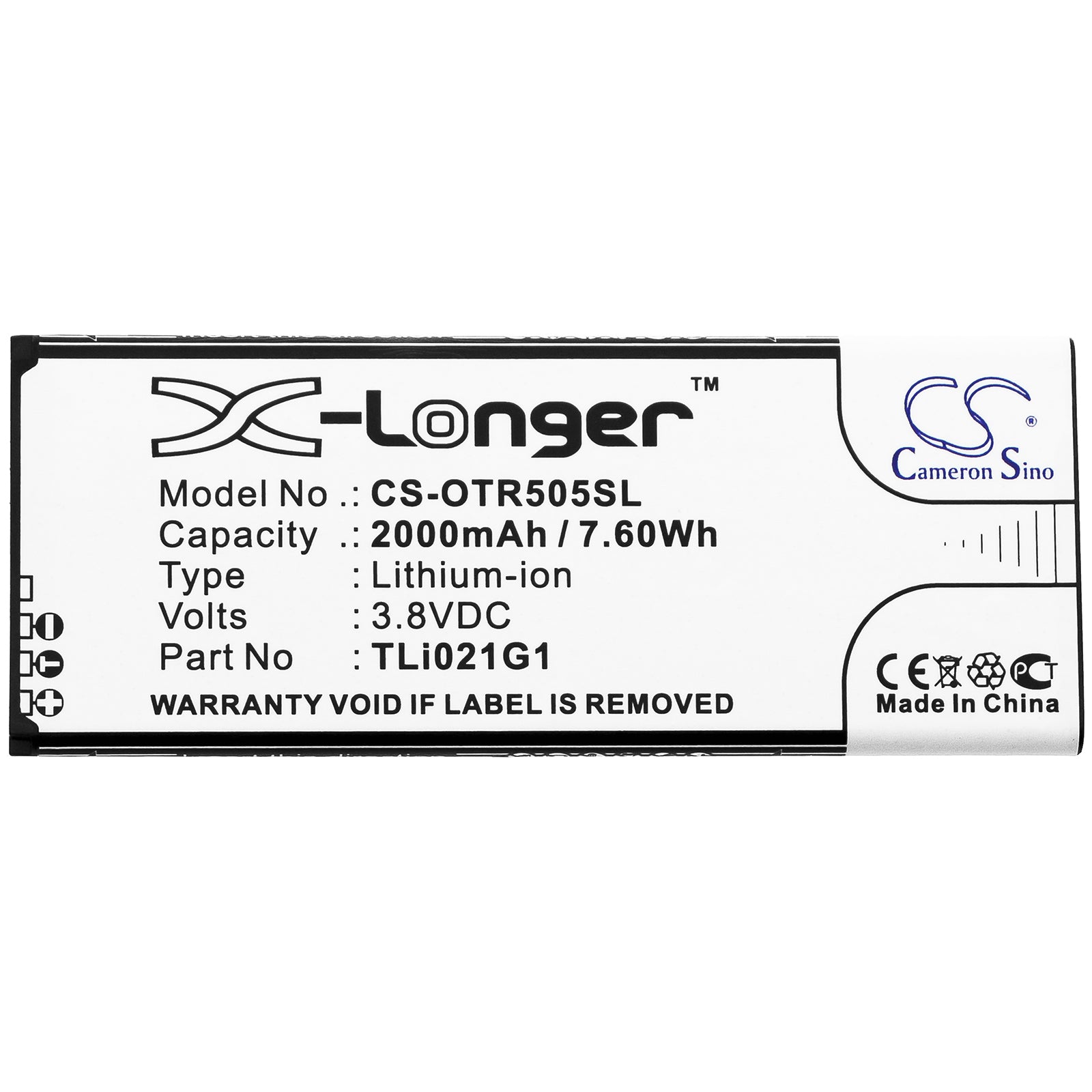 Li-ion Battery fits Alcatel, 5005r, Insight 3.8V, 2000mAh Mobile & SmartPhone Cameron Sino Technology Limited
