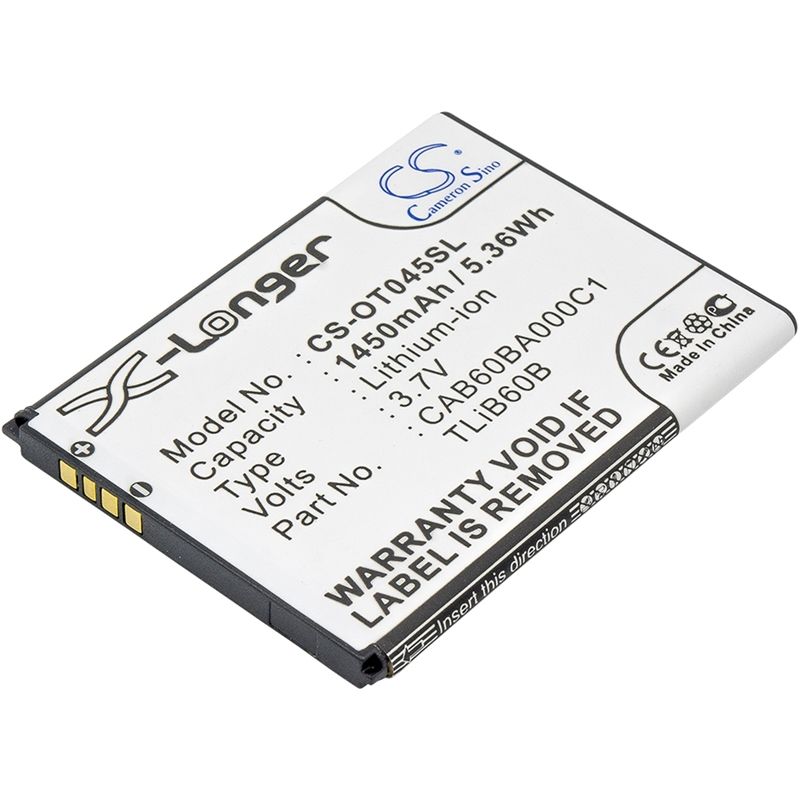 Li-ion Battery Fits Alcatel, Adr3045, One Touch Shockwave, Tcl 3.7v, 1450mah Mobile & SmartPhone Cameron Sino Technology Limited