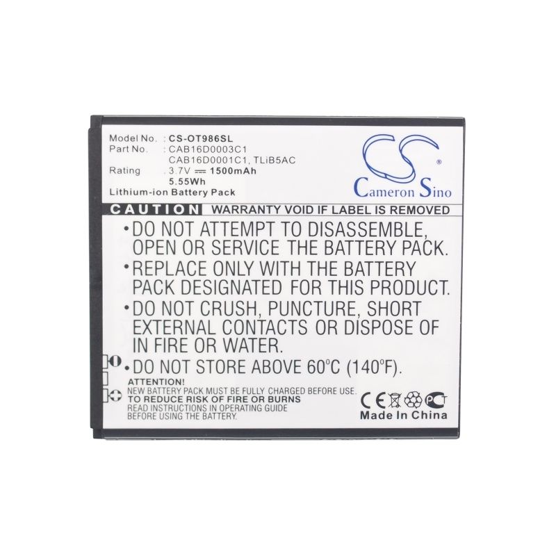 Li-ion Battery fits Alcatel, ak47, one touch 986, ot-986 3.7V, 1500mAh Mobile, SmartPhone Cameron Sino Technology Limited