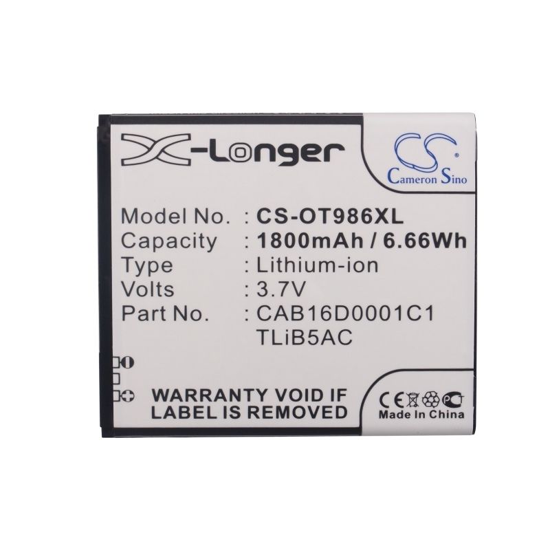 Li-ion Battery fits Alcatel, ak47, one touch 986, ot-986 3.7V, 1800mAh Mobile & SmartPhone Cameron Sino Technology Limited