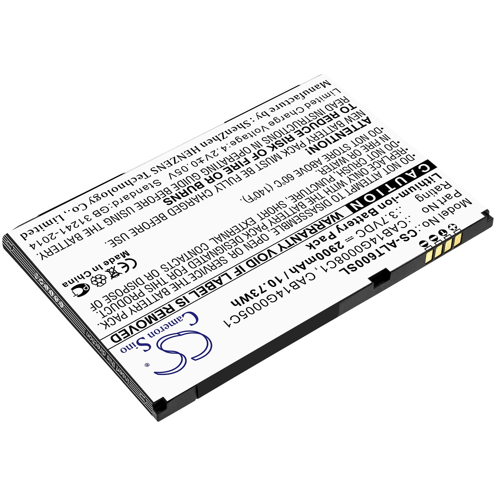 Li-ion Battery fits Alcatel, Cab14g0005c1, Cab14g0008c1 3.7V, 2900mAh Tablet Cameron Sino Technology Limited