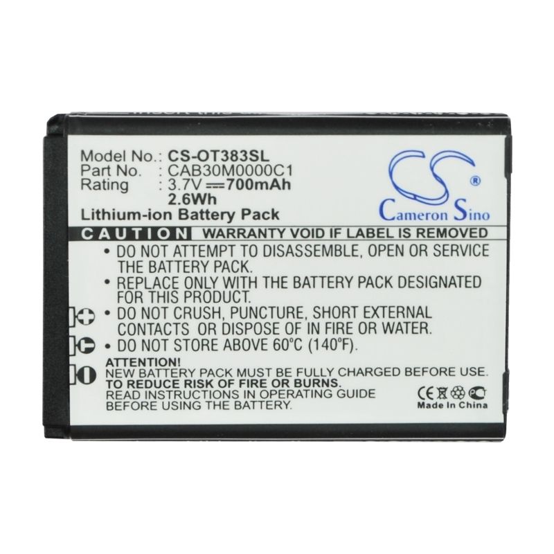 Li-ion Battery fits Alcatel, crystal, one touch 103, one touch 103a 3.7V, 700mAh Mobile & SmartPhone Cameron Sino Technology Limited