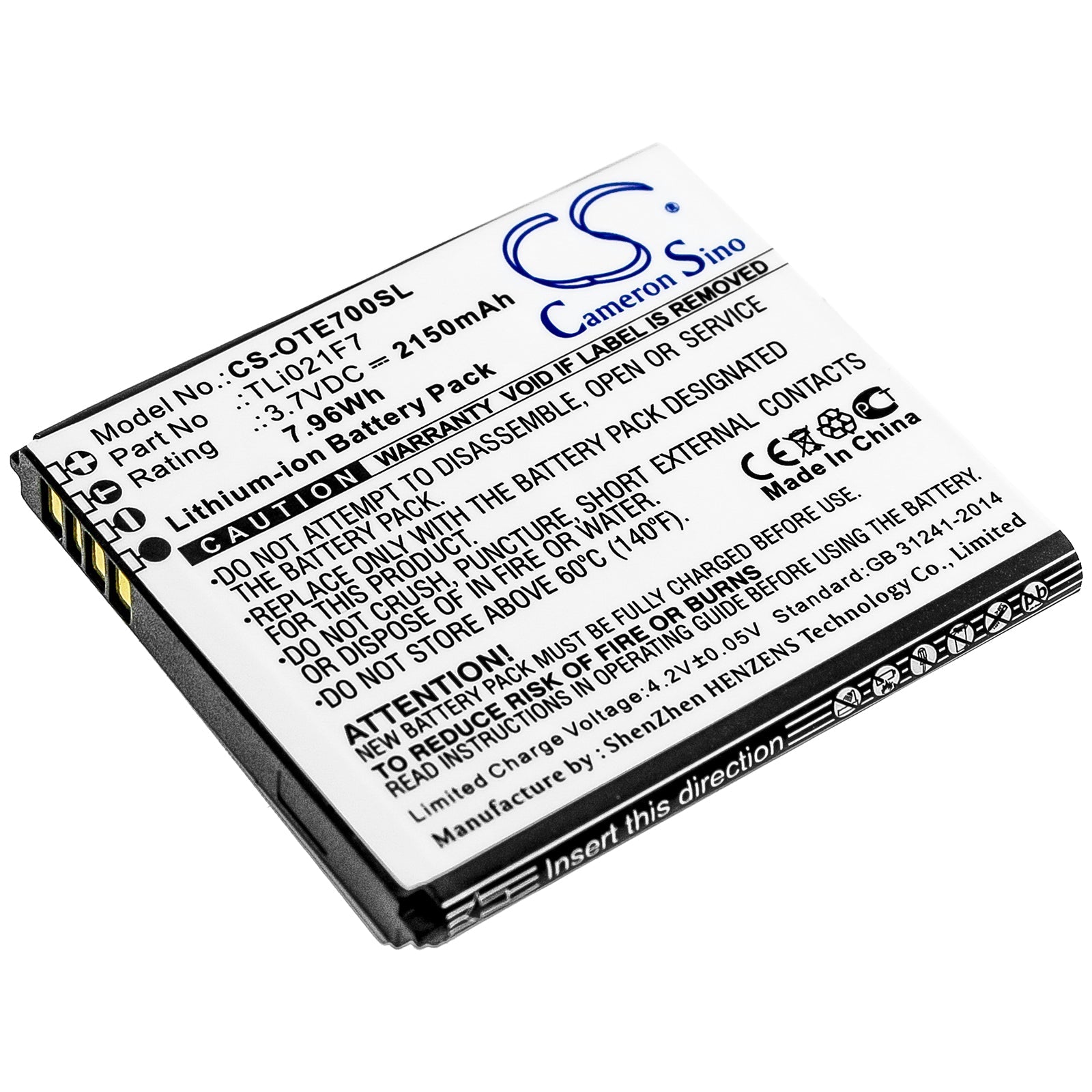 Li-ion Battery fits Alcatel, Ee70, Ee70vb, Ee 3.7V, 2150mAh Hotspot Cameron Sino Technology Limited
