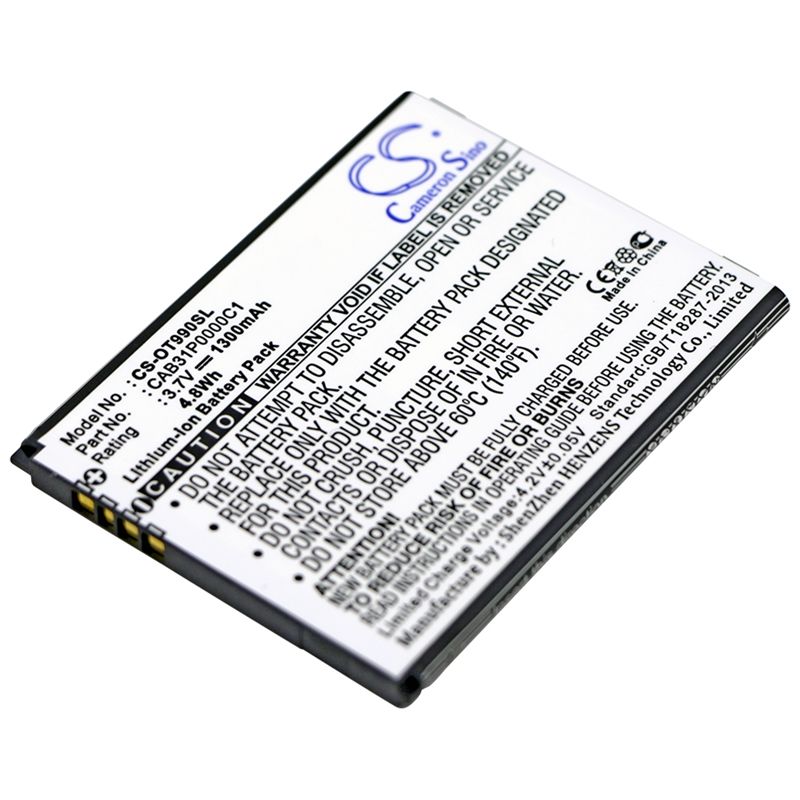 Li-ion Battery fits Alcatel, one touc pop, one touc pop c1, one touc pop c2 3.7V, 1300mAh Mobile & SmartPhone Cameron Sino Technology Limited