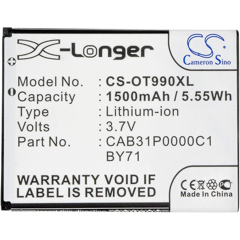 Li-ion Battery fits Alcatel, one touc pop, one touc pop c1, one touc pop c2 3.7V, 1500mAh Mobile & SmartPhone Cameron Sino Technology Limited
