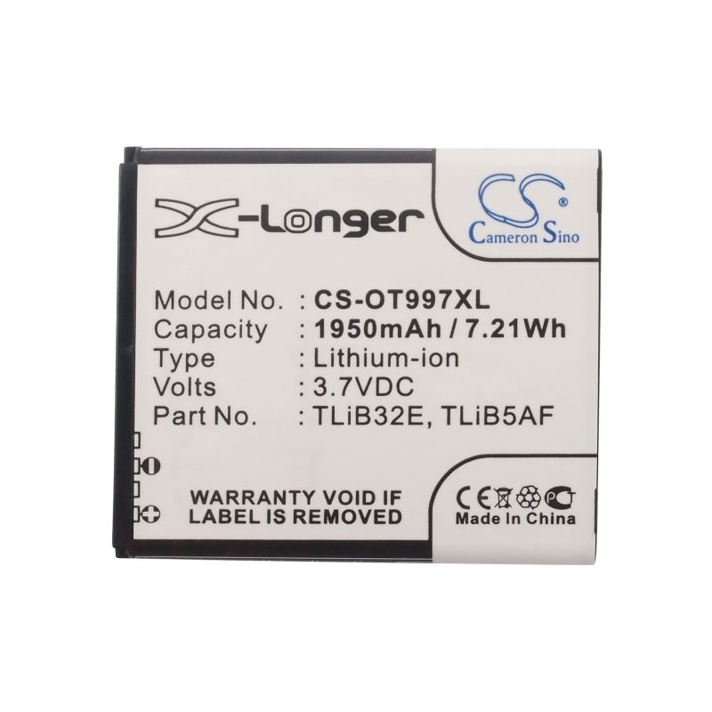Li-ion Battery fits Alcatel, One Touch 5035, One Touch 5035d, One Touch 997 3.7V, 1950mAh Hotspot Cameron Sino Technology Limited