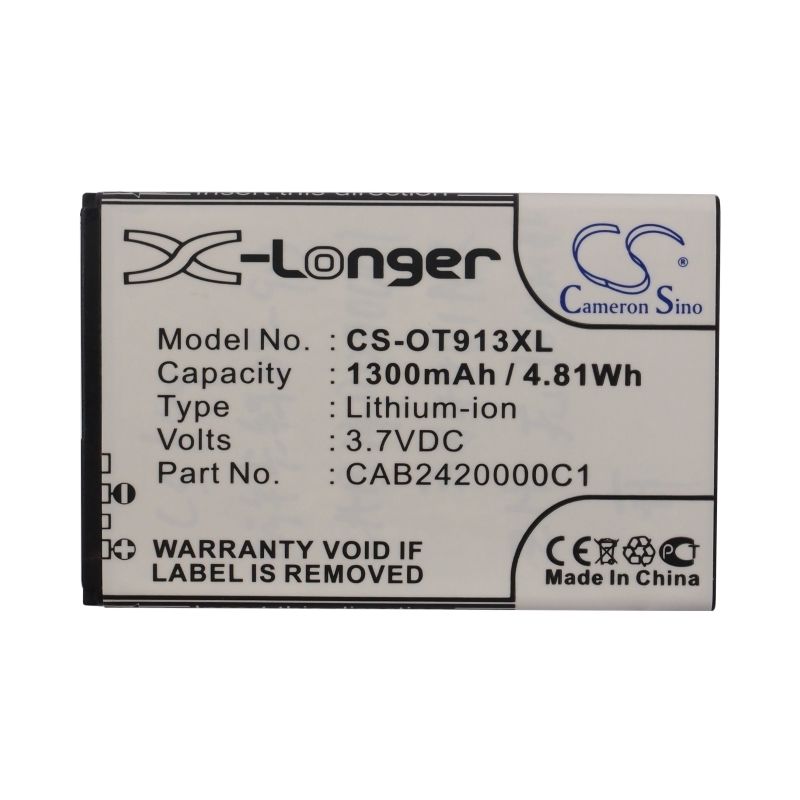 Li-ion Battery fits Alcatel, one touch 913, one touch 913d, one touch 927 3.7V, 1300mAh Mobile, SmartPhone Cameron Sino Technology Limited