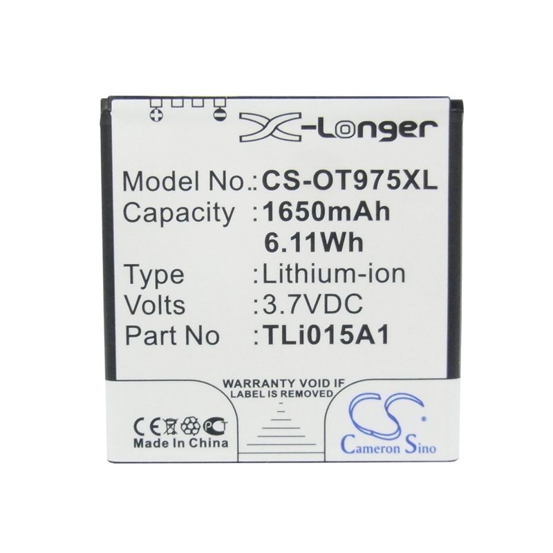 Li-ion Battery fits Alcatel, one touch 975, one touch 975n, ot-975 3.7V, 1650mAh Mobile & SmartPhone Cameron Sino Technology Limited