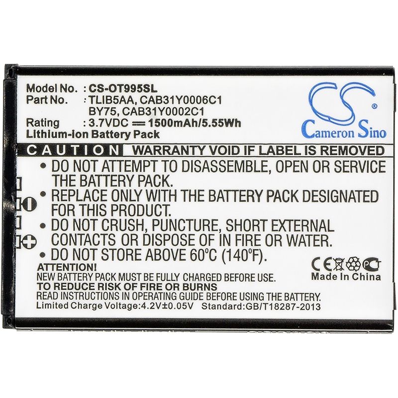 Li-ion Battery fits Alcatel, one touch 993d, one touch 995, ot-993d 3.7V, 1500mAh Mobile & SmartPhone Cameron Sino Technology Limited