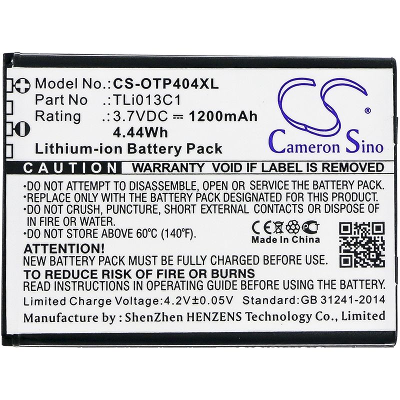 Li-ion Battery fits Alcatel, one touch go flip, ot-4043s, ot-4044t 3.7V, 1200mAh Mobile, SmartPhone Cameron Sino Technology Limited