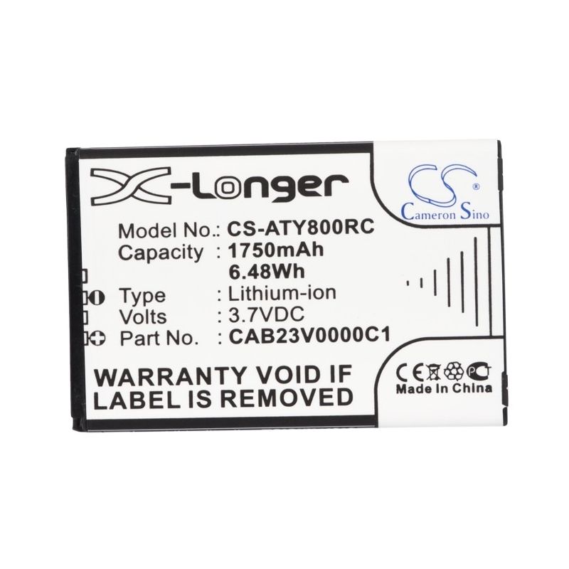 Li-ion Battery Fits Alcatel, One Touch Link Y580, One Touch Link Y800, One Touch Link Y800z 3.7v, 1750mah Hotspot Cameron Sino Technology Limited