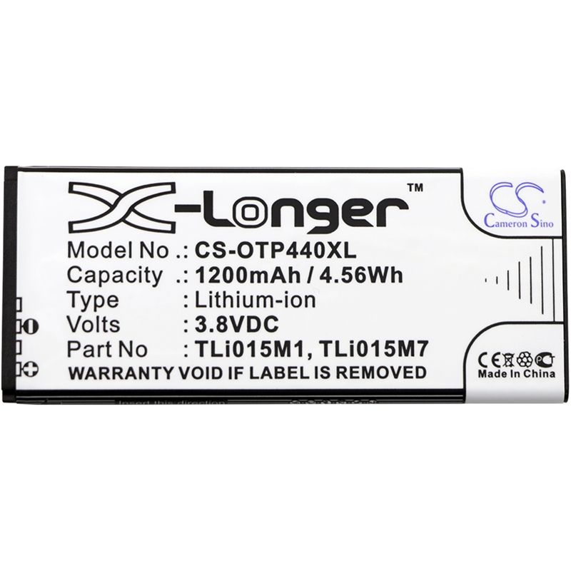 Li-ion Battery fits Alcatel, one touch pixi 4 4.0, ot-4034, ot-4034d 3.8V, 1200mAh Mobile & SmartPhone Cameron Sino Technology Limited