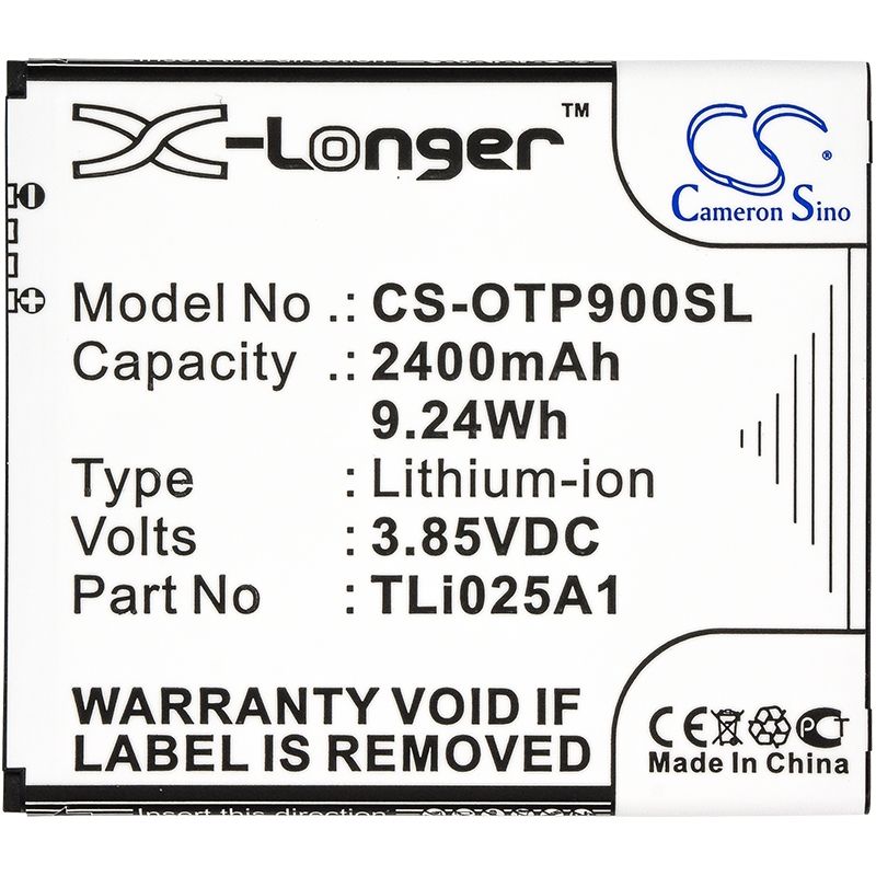Li-ion Battery fits Alcatel, one touch pixi 4 6", one touch pixi 4 6.0 lte, ot-9001a 3.85V, 2400mAh Mobile & SmartPhone Cameron Sino Technology Limited