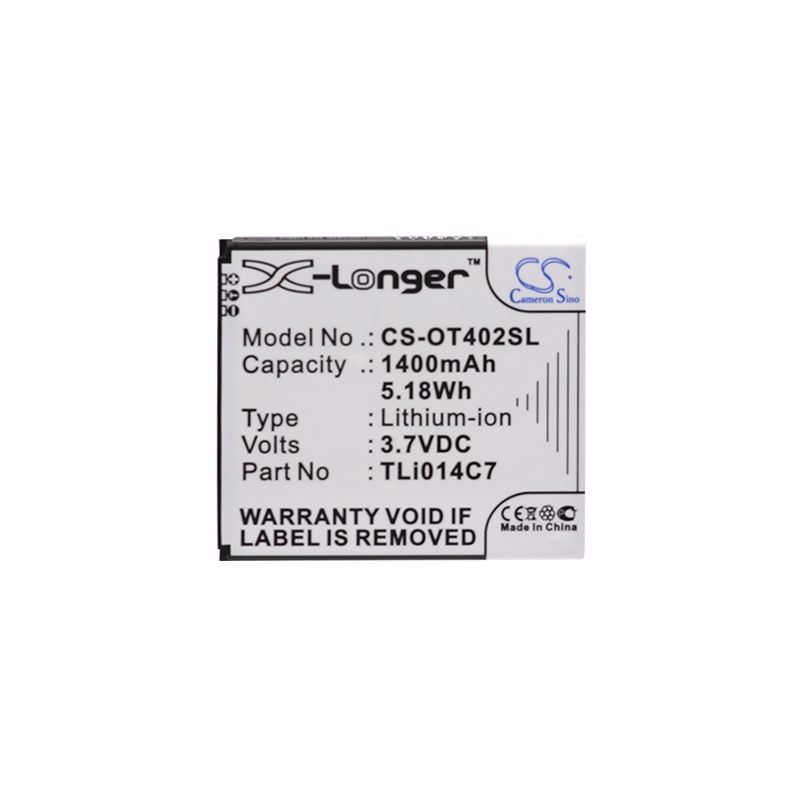 Li-ion Battery fits Alcatel, one touch pixi first, ot-4024, ot-4024d 3.7V, 1400mAh Mobile & SmartPhone Cameron Sino Technology Limited