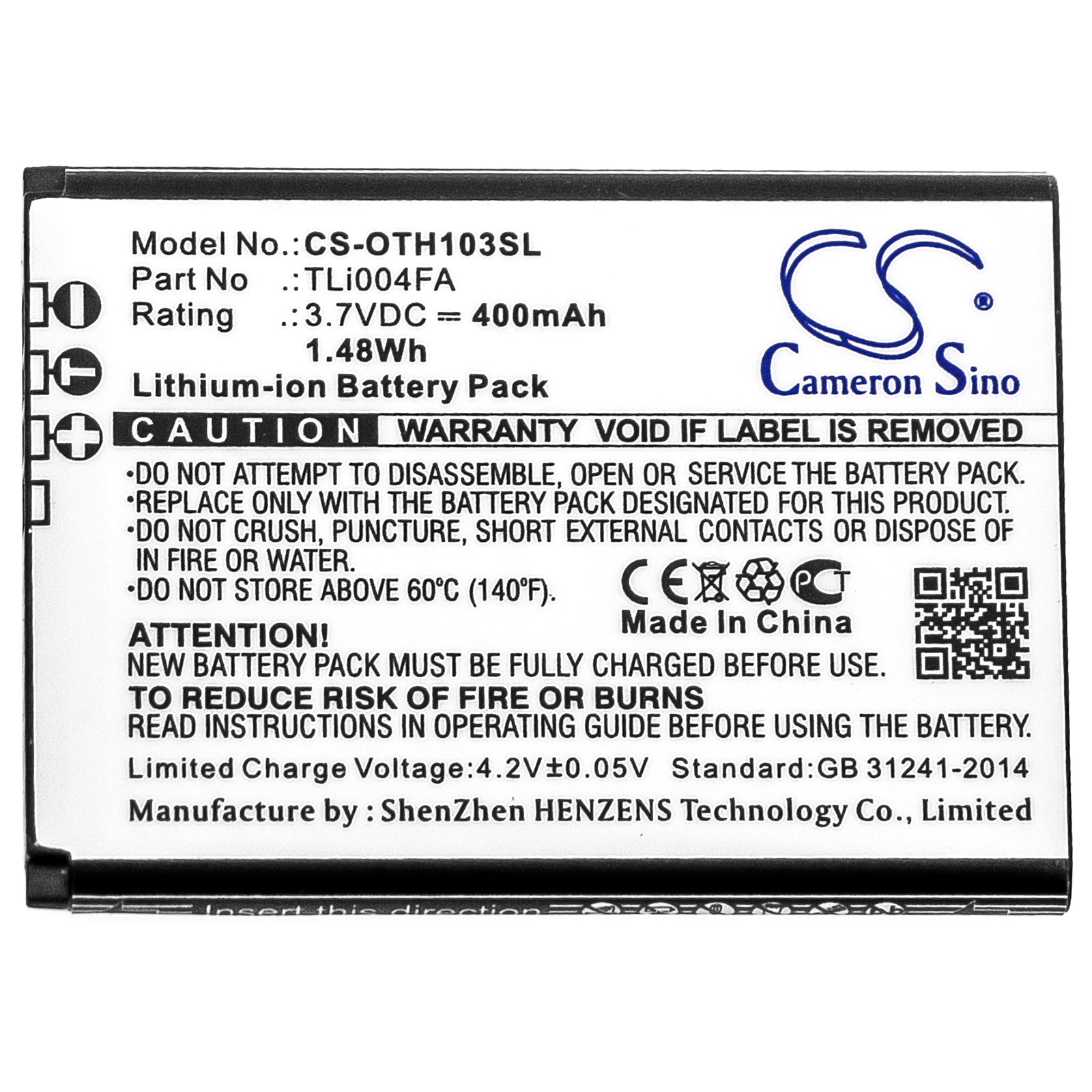 Li-ion Battery fits Alcatel, Onetouch 1013x, Onetouch 1035d 3.7V, 400mAh Mobile & SmartPhone Cameron Sino Technology Limited