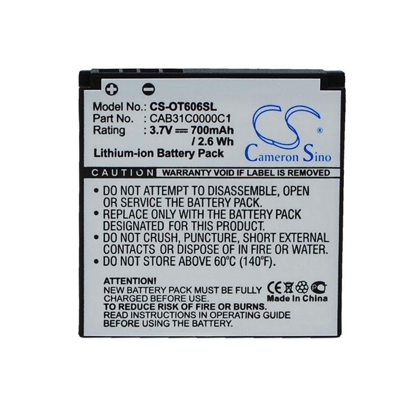 Li-ion Battery fits Alcatel, ot-606, ot-606 sparq, ot-606a 3.7V, 700mAh Mobile & SmartPhone Cameron Sino Technology Limited