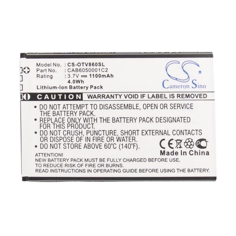 Li-ion Battery fits Alcatel, ot-v860, v860, vodafone 3.7V, 1100mAh Mobile & SmartPhone Cameron Sino Technology Limited