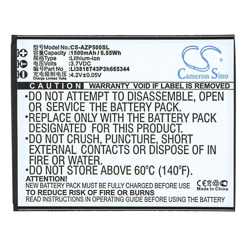 Li-ion Battery fits Amazing, a5s, zte, blade gf3 3.7V, 1500mAh Mobile & SmartPhone Cameron Sino Technology Limited