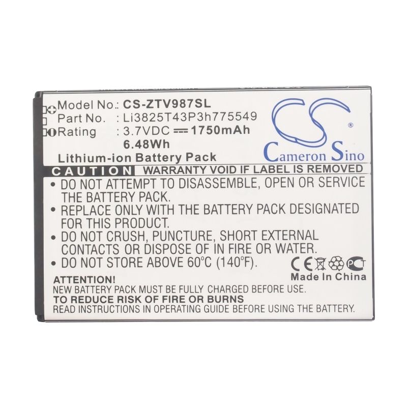 Li-ion Battery fits Amazing, a6, zte, grand x quad 3.7V, 1750mAh Communications Cameron Sino Technology Limited