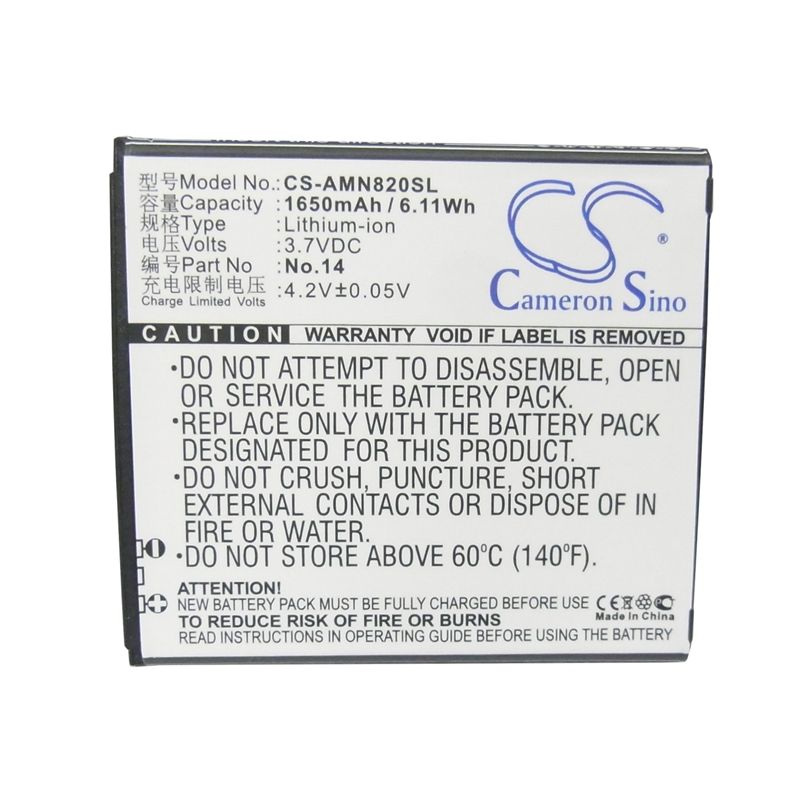 Li-ion Battery fits Amoi, n818, n820, n821 3.7V, 1650mAh Communications Cameron Sino Technology Limited (Suspended)