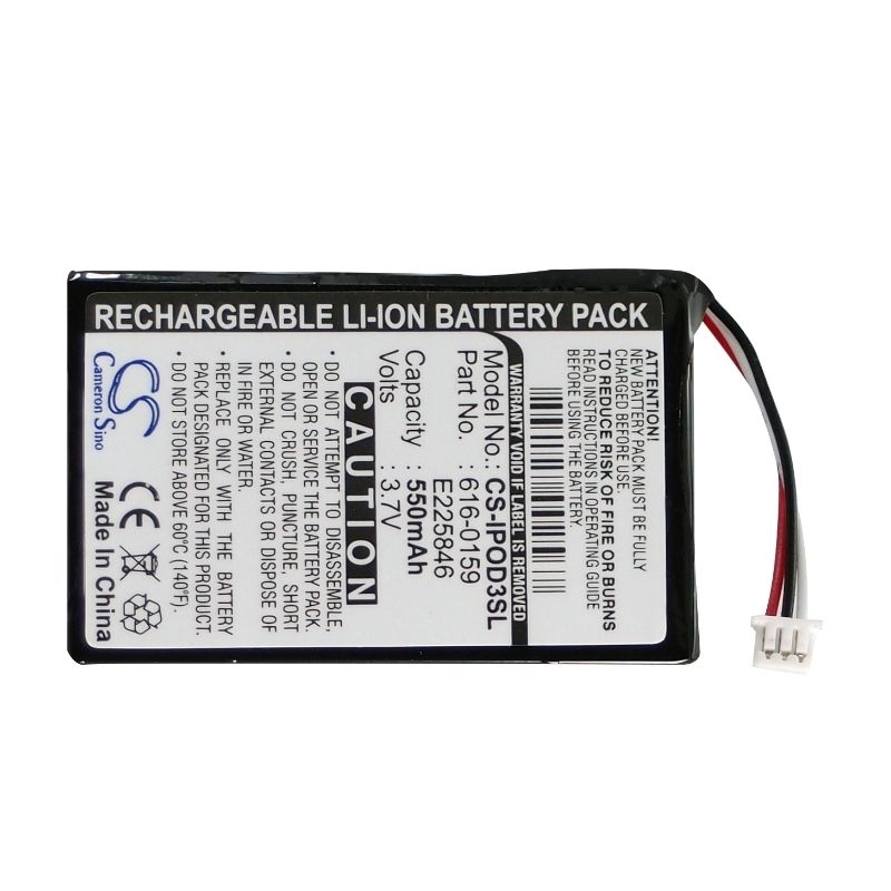 Li-ion Battery fits Apple, Ipod 10gb M8976ll/a, Ipod 15gb M9460ll/a, Ipod 20gb M9244ll/a 3.7V, 550mAh Media Player Cameron Sino Technology Limited