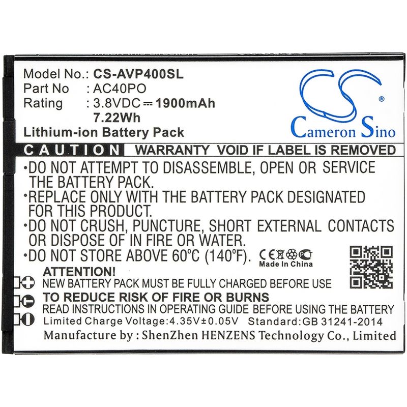Li-ion Battery fits Archos, 40 power 3.8V, 1900mAh Mobile & SmartPhone Cameron Sino Technology Limited