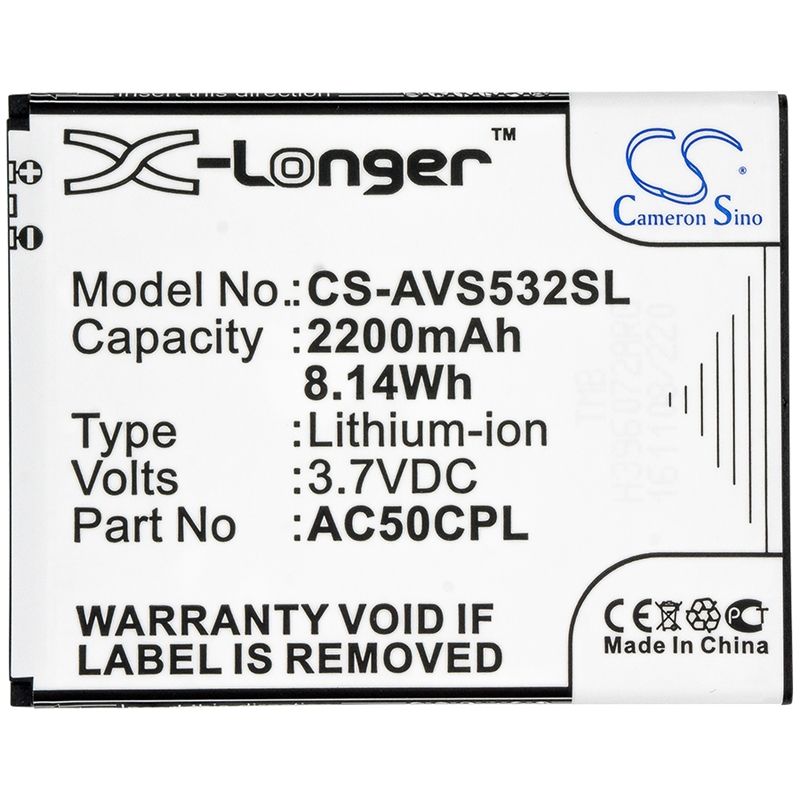Li-ion Battery fits Archos, 50c platinum 3.7V, 2200mAh Mobile & SmartPhone Cameron Sino Technology Limited