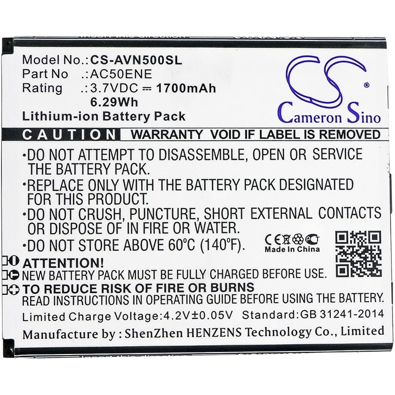 Li-ion Battery fits Archos, 50e neon 3.7V, 1700mAh Mobile & SmartPhone Cameron Sino Technology Limited