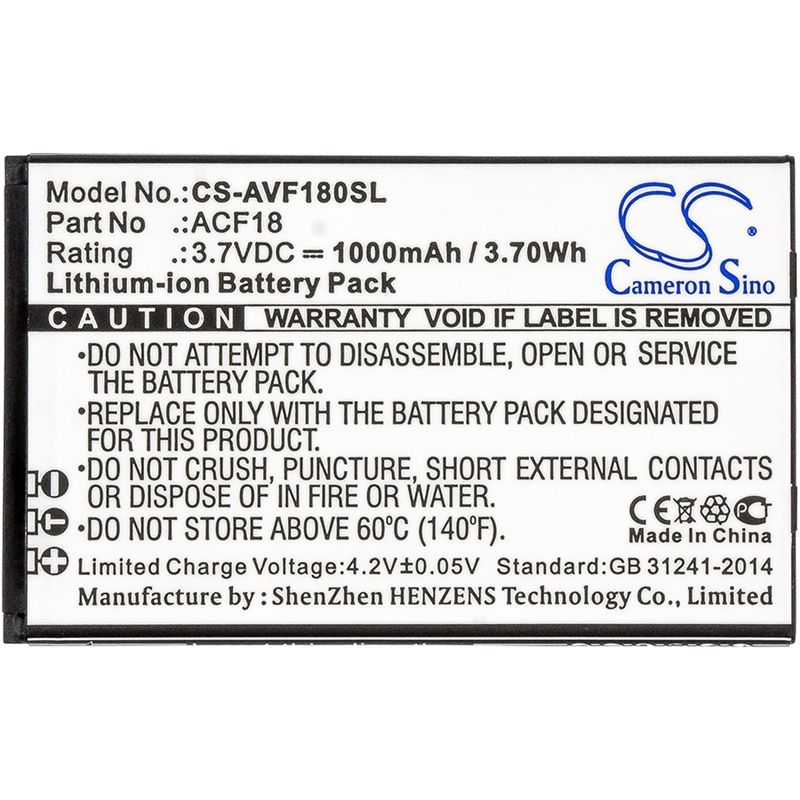 Li-ion Battery fits Archos, f18 3.7V, 1000mAh Mobile & SmartPhone Cameron Sino Technology Limited