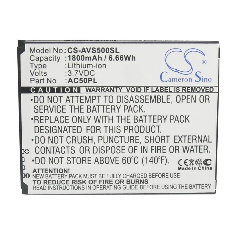 Li-ion Battery Fits Archos,50, 50 Helium 4g, 50 Platinum 3.7v, 1800mah Mobile & SmartPhone Cameron Sino Technology Limited