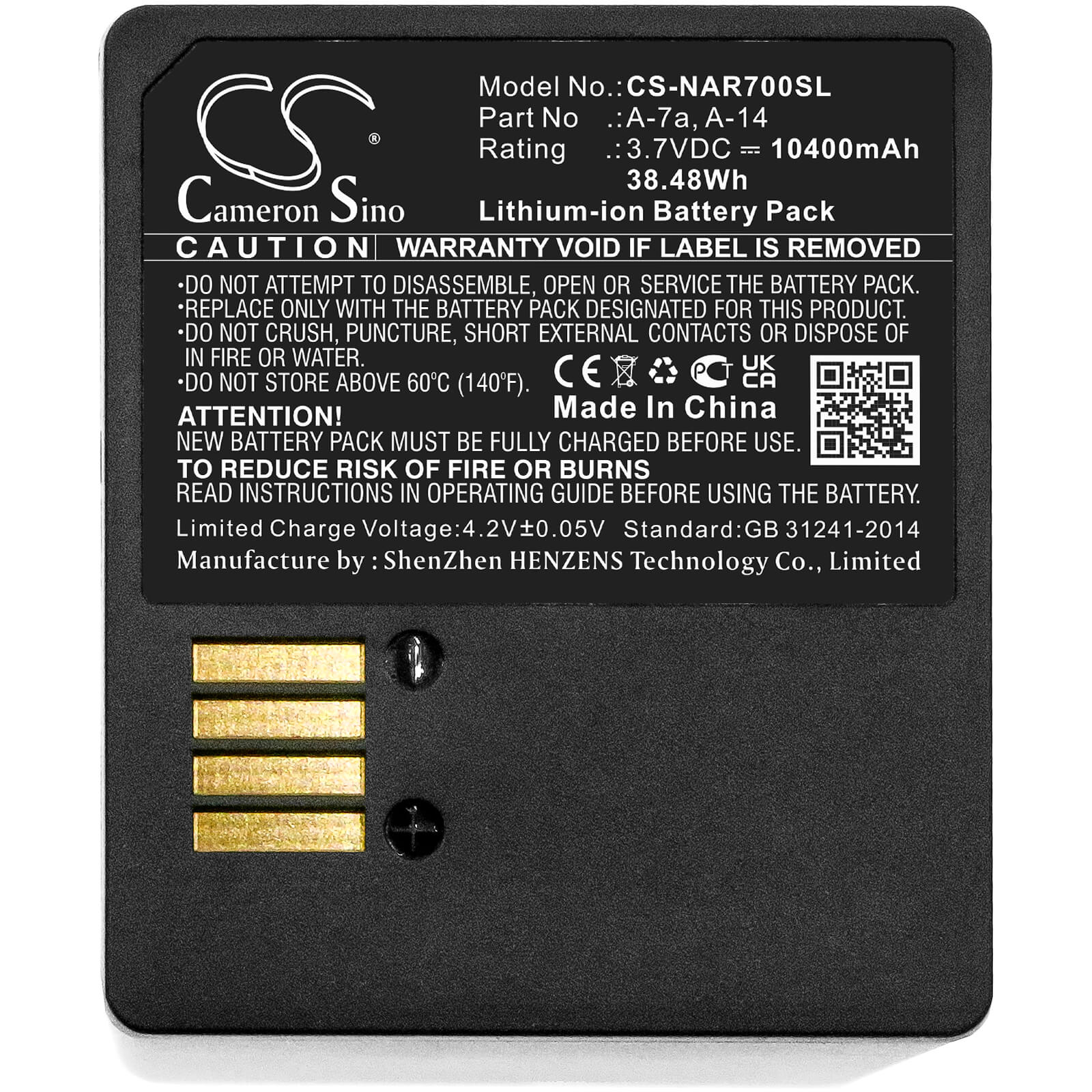 Li-ion Battery fits Arlo, Arlo Pro 4xl, Fb1001 3.7V, 10400mAh / 38.48Wh Home Security Camera Cameron Sino Technology Limited