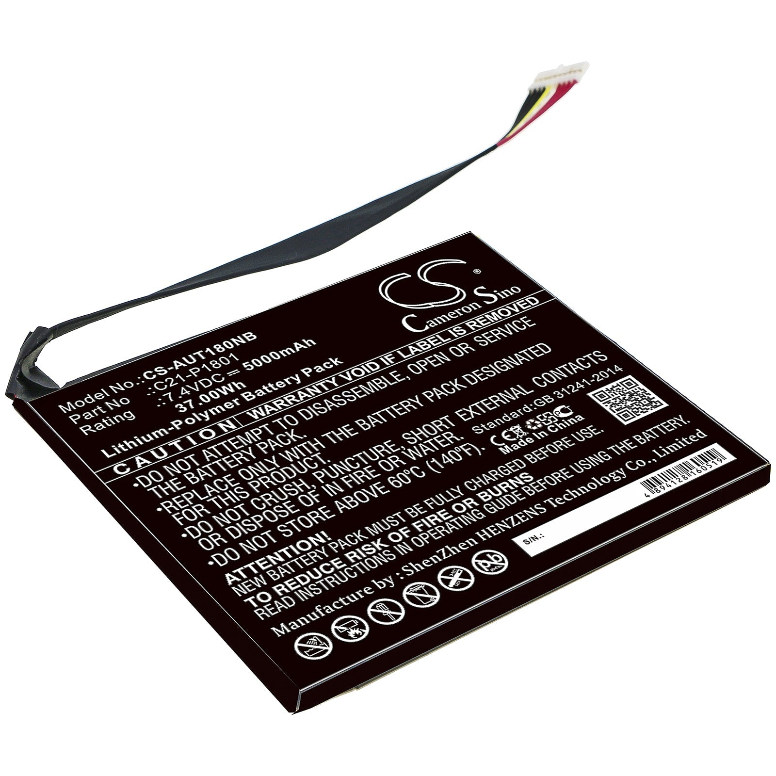 Li-ion Battery fits Asus, 0b200-00200200, C21-p1801 7.4V, 5000mAh Notebook & Laptop Cameron Sino Technology Limited