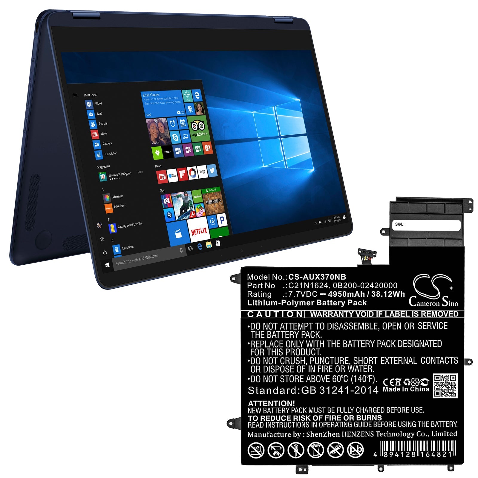 Li-ion Battery fits Asus, 0b200-02420000p-b2b2a-711-005r, Q325u 7.7V, 4950mAh Notebook & Laptop Cameron Sino Technology Limited