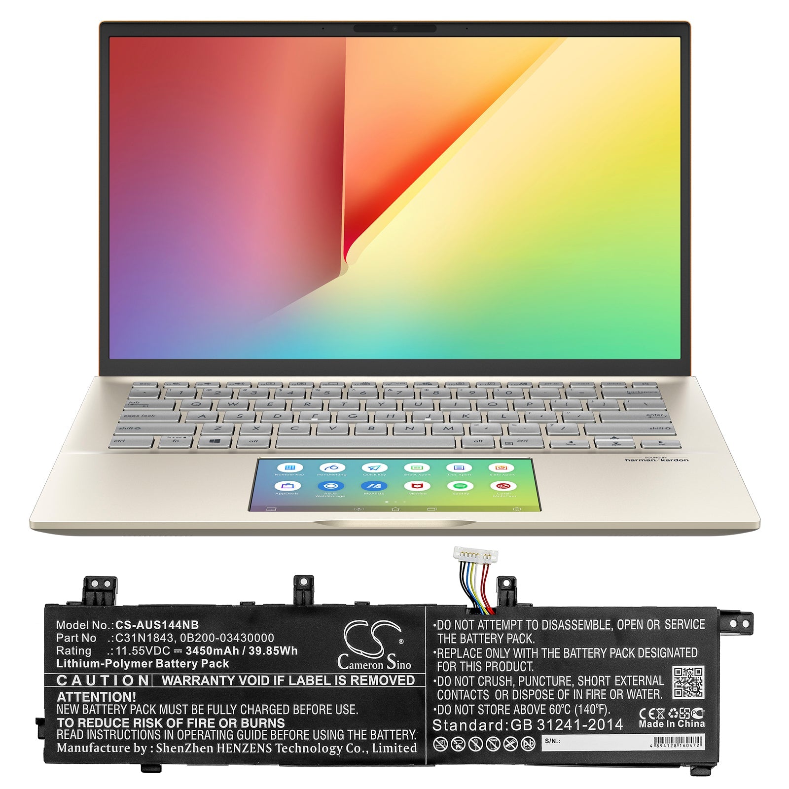 Li-ion Battery fits Asus, 0b200-03430000, C31n1843 11.55V, 3450mAh Notebook & Laptop Cameron Sino Technology Limited